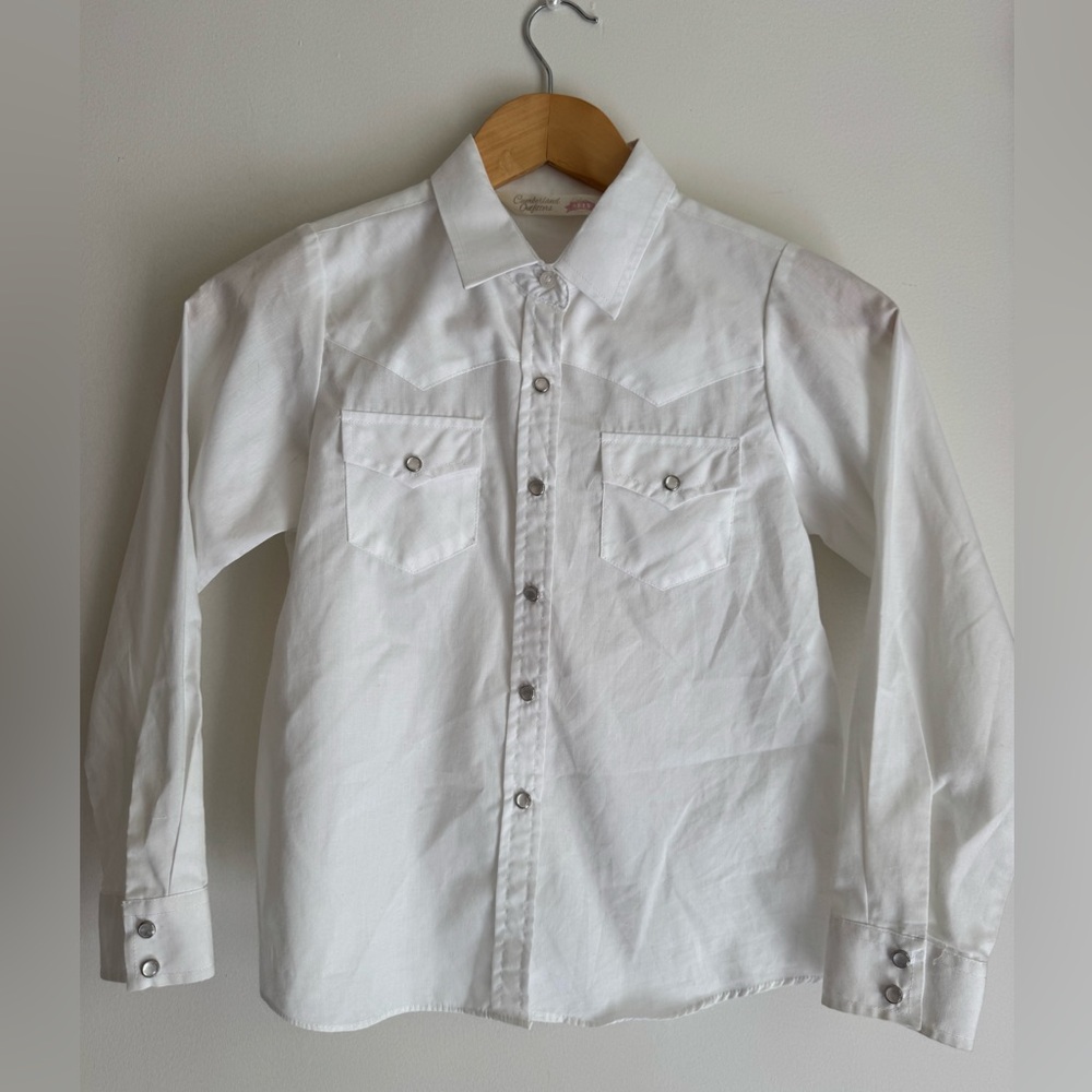 Cumberland Outfitters Boys White Cowboy Shirt Long Sleeve Size 8